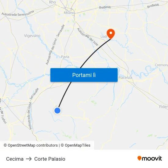 Cecima to Corte Palasio map
