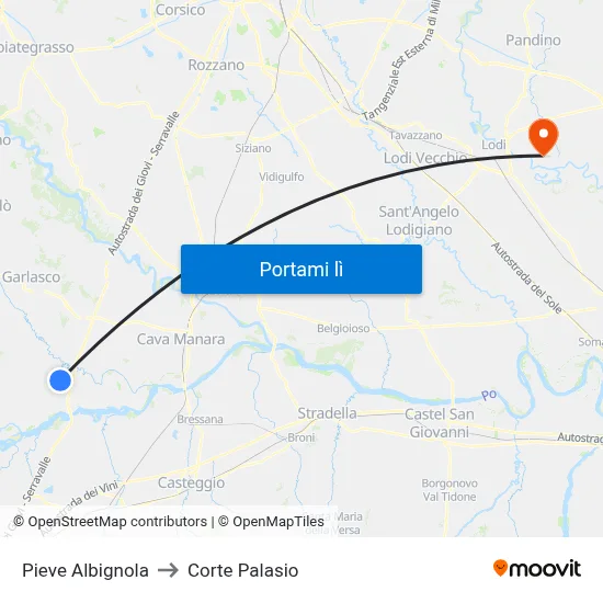 Pieve Albignola to Corte Palasio map