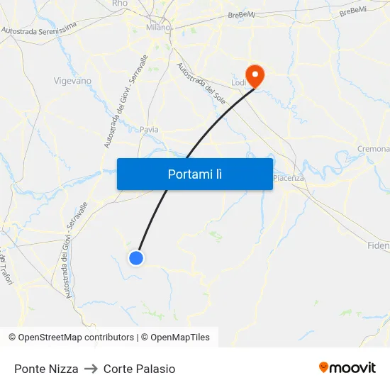 Ponte Nizza to Corte Palasio map