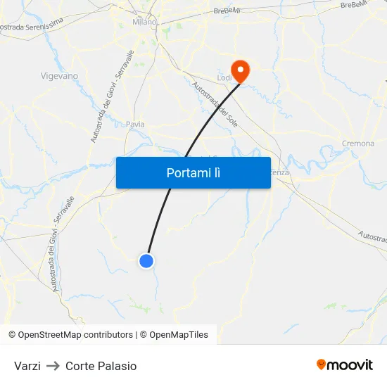Varzi to Corte Palasio map
