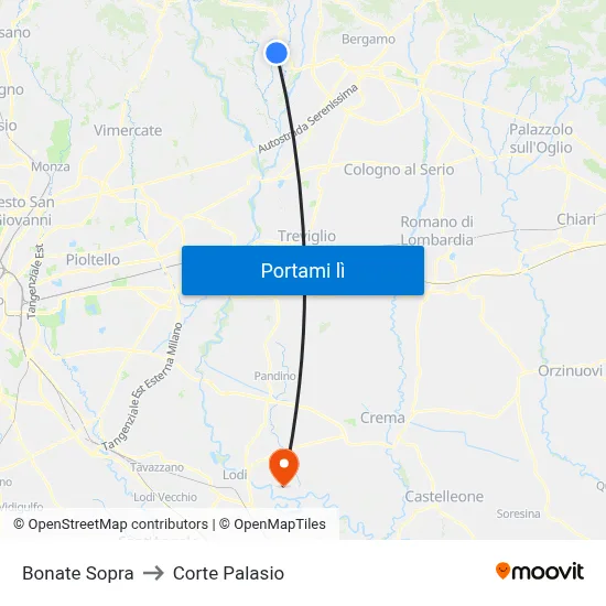 Bonate Sopra to Corte Palasio map