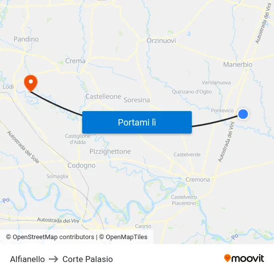 Alfianello to Corte Palasio map
