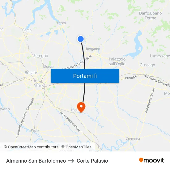 Almenno San Bartolomeo to Corte Palasio map