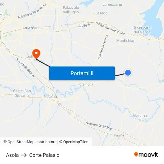 Asola to Corte Palasio map