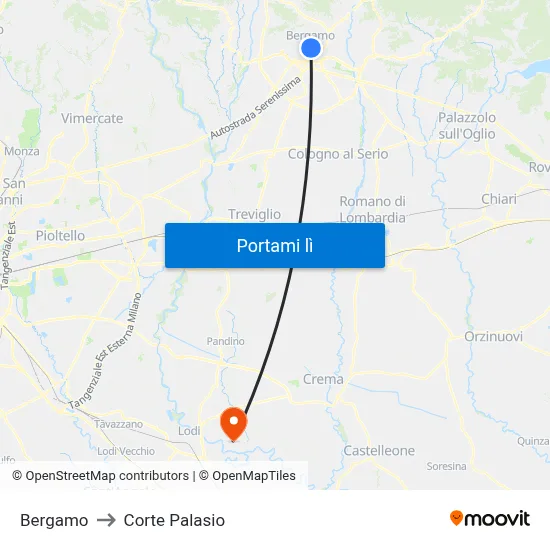 Bergamo to Corte Palasio map