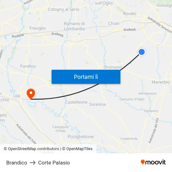 Brandico to Corte Palasio map