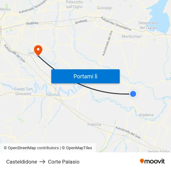 Casteldidone to Corte Palasio map