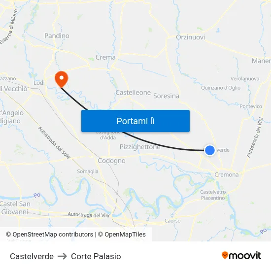 Castelverde to Corte Palasio map