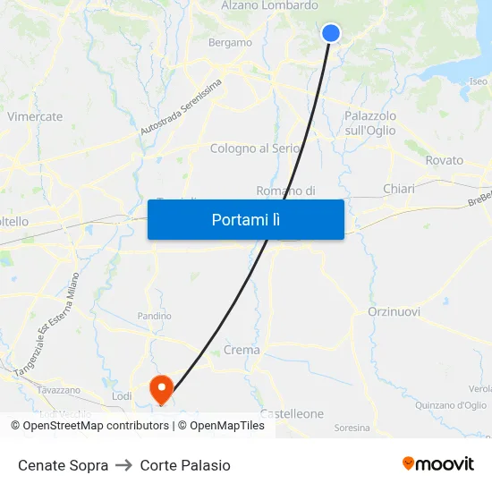Cenate Sopra to Corte Palasio map