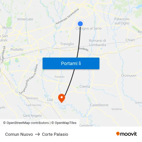 Comun Nuovo to Corte Palasio map