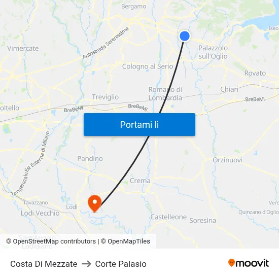Costa Di Mezzate to Corte Palasio map