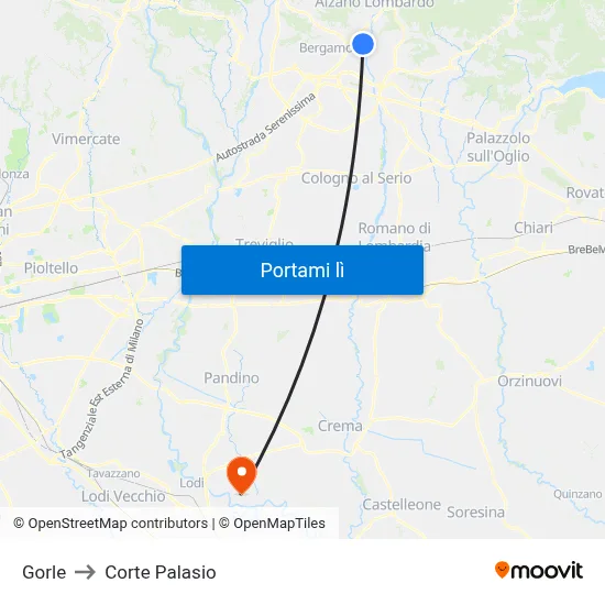 Gorle to Corte Palasio map