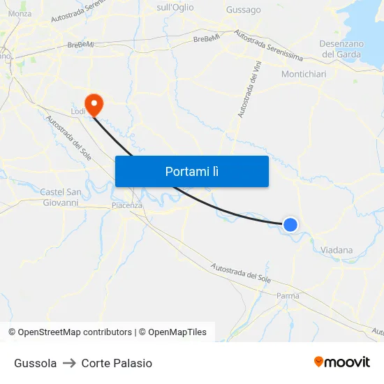 Gussola to Corte Palasio map