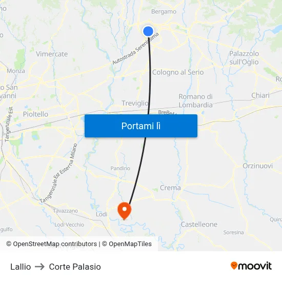 Lallio to Corte Palasio map