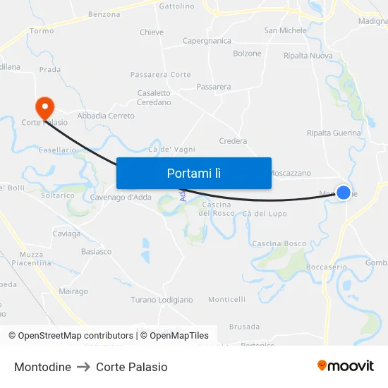 Montodine to Corte Palasio map