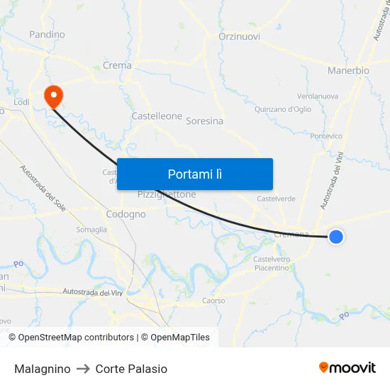 Malagnino to Corte Palasio map