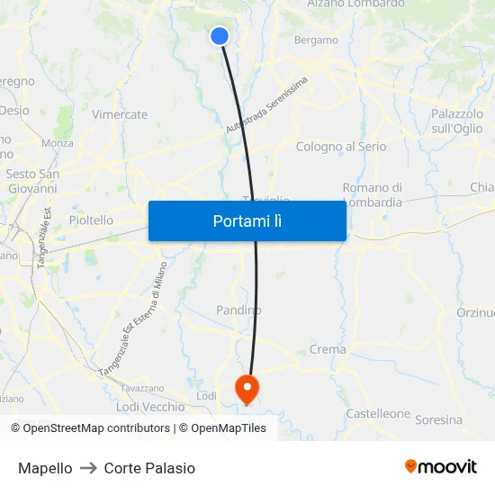 Mapello to Corte Palasio map