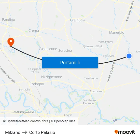 Milzano to Corte Palasio map