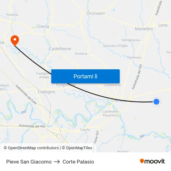 Pieve San Giacomo to Corte Palasio map