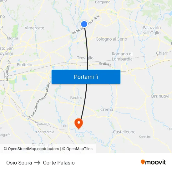 Osio Sopra to Corte Palasio map