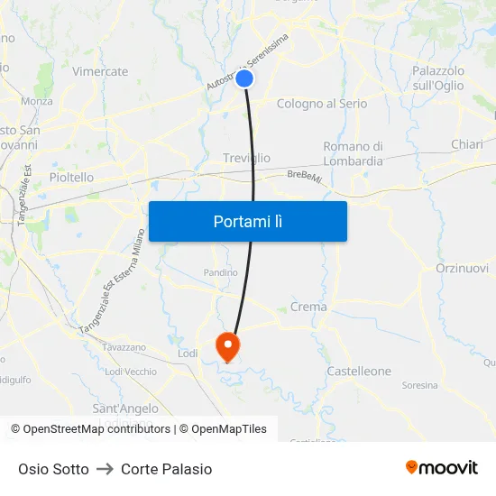 Osio Sotto to Corte Palasio map