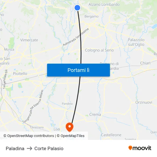Paladina to Corte Palasio map