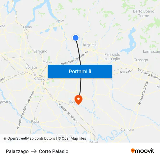 Palazzago to Corte Palasio map