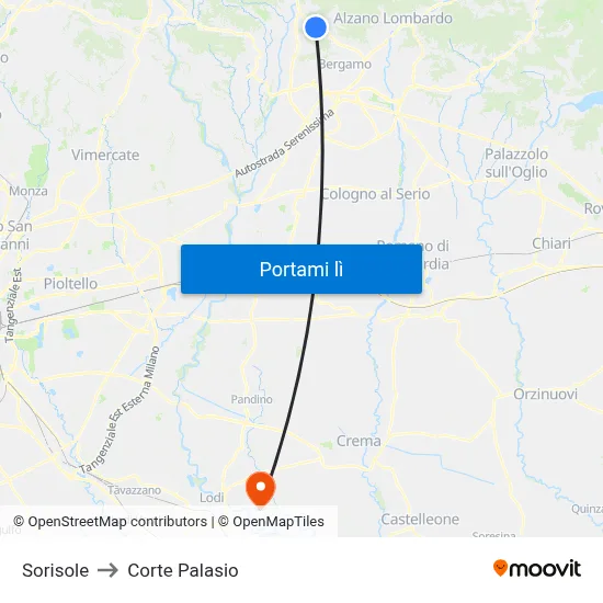Sorisole to Corte Palasio map
