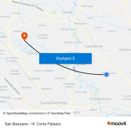 San Bassano to Corte Palasio map