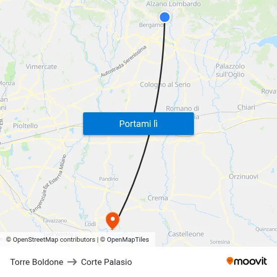 Torre Boldone to Corte Palasio map