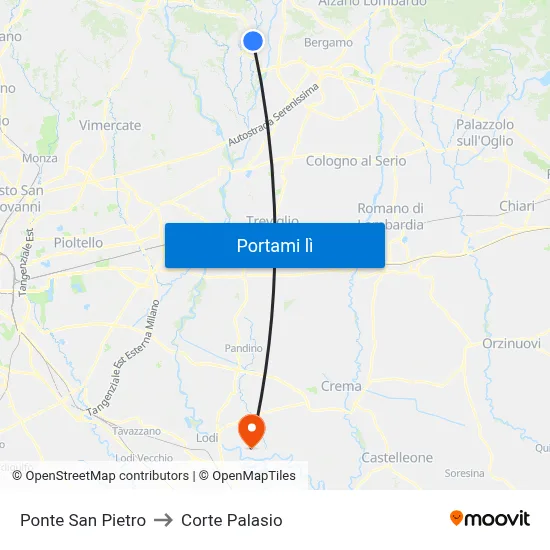 Ponte San Pietro to Corte Palasio map