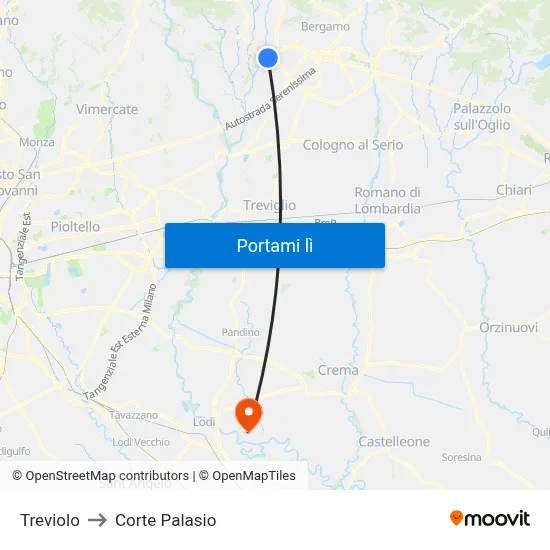 Treviolo to Corte Palasio map