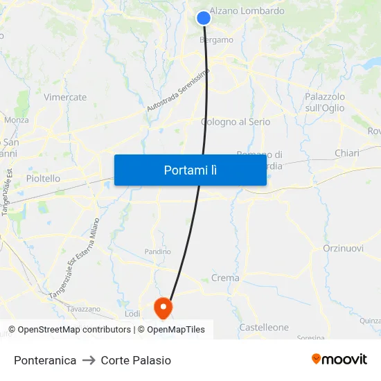 Ponteranica to Corte Palasio map