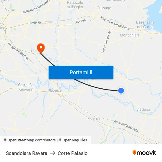 Scandolara Ravara to Corte Palasio map