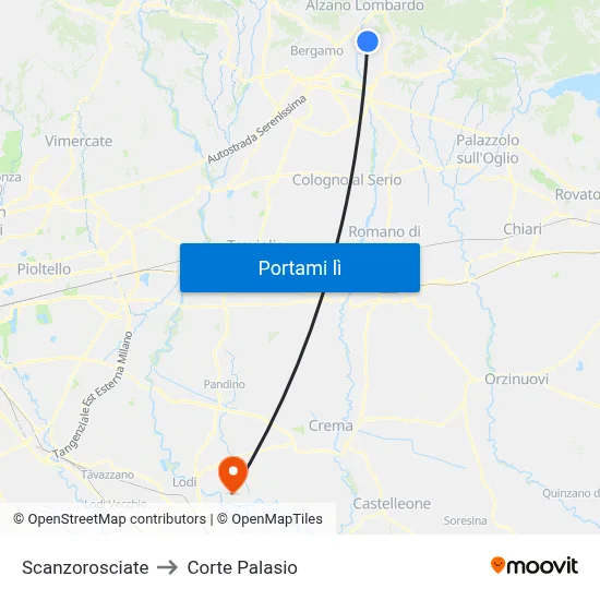 Scanzorosciate to Corte Palasio map