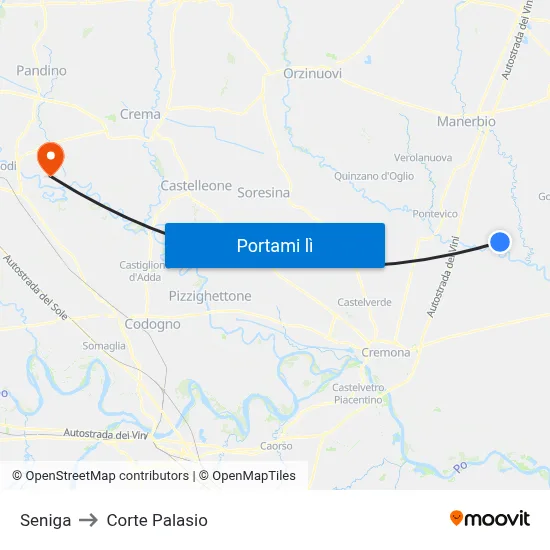 Seniga to Corte Palasio map