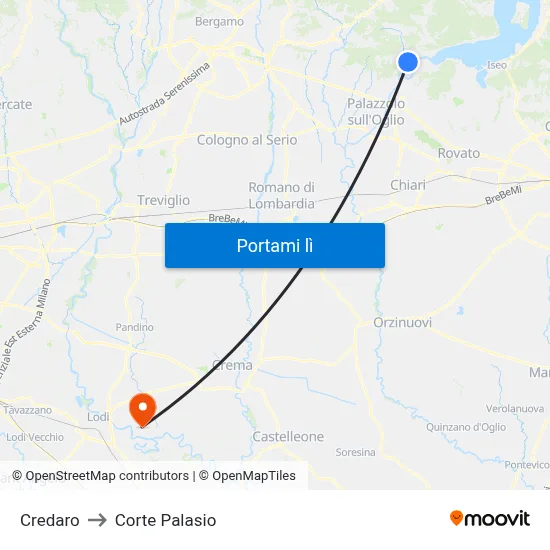 Credaro to Corte Palasio map