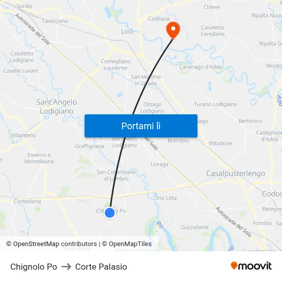 Chignolo Po to Corte Palasio map
