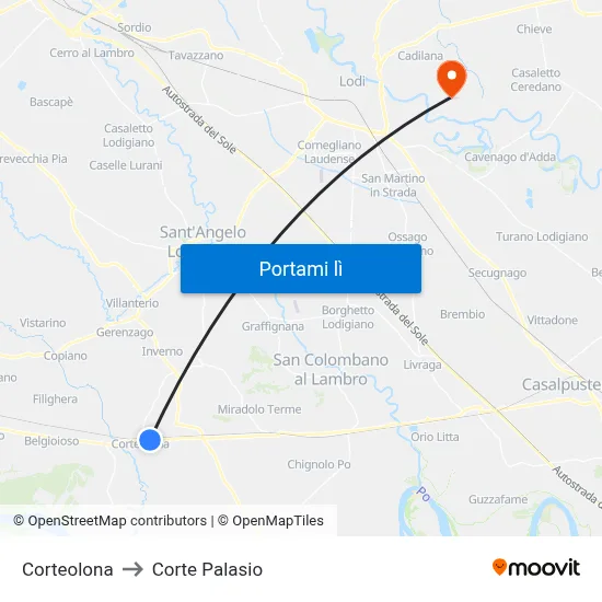 Corteolona to Corte Palasio map