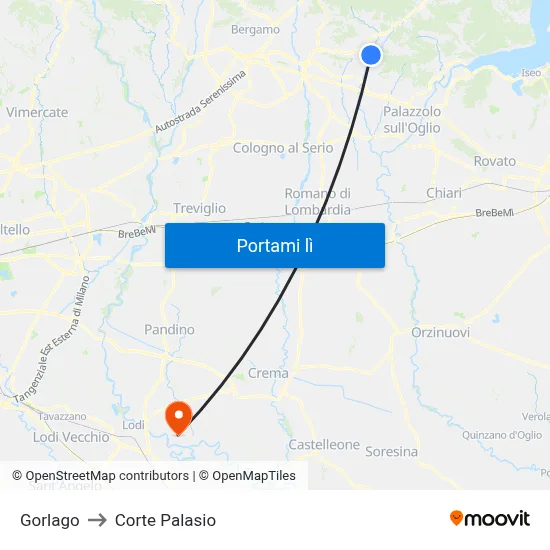 Gorlago to Corte Palasio map