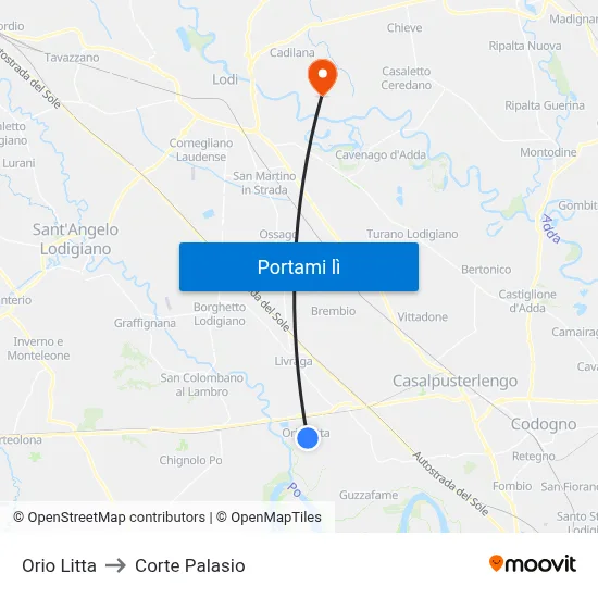 Orio Litta to Corte Palasio map