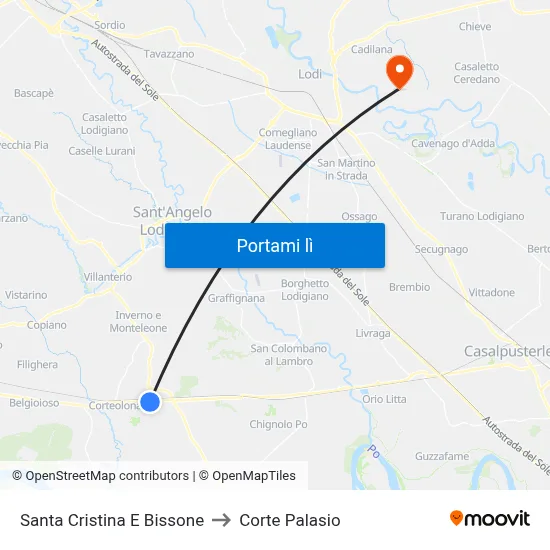 Santa Cristina E Bissone to Corte Palasio map
