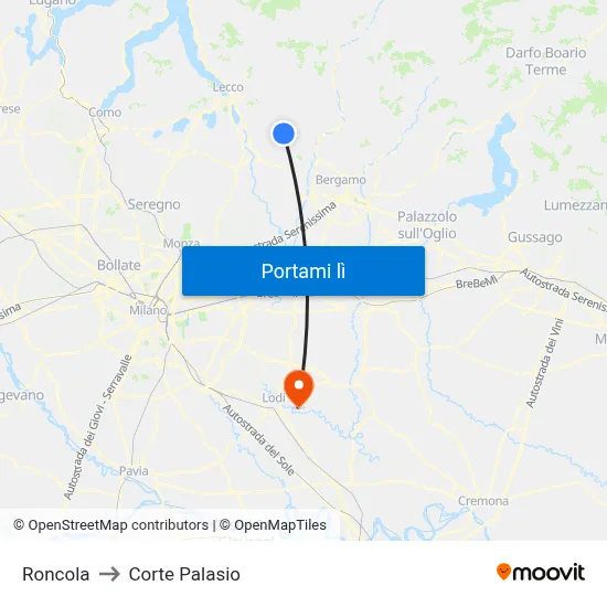 Roncola to Corte Palasio map