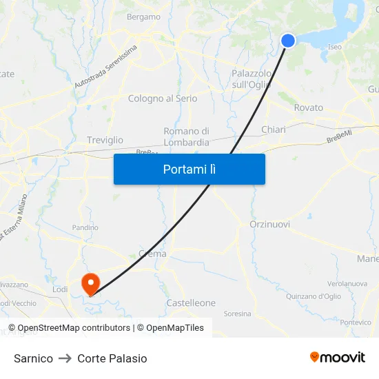Sarnico to Corte Palasio map
