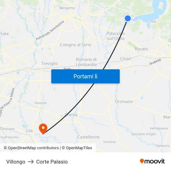 Villongo to Corte Palasio map