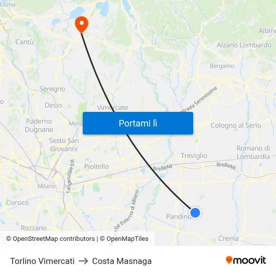 Torlino Vimercati to Costa Masnaga map