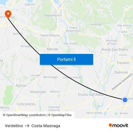Verdellino to Costa Masnaga map