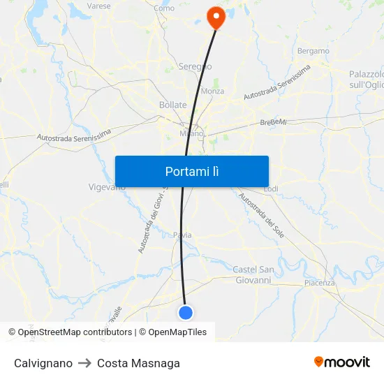 Calvignano to Costa Masnaga map