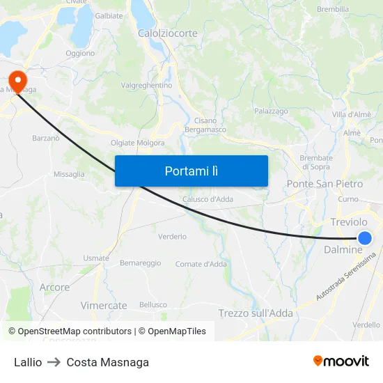 Lallio to Costa Masnaga map