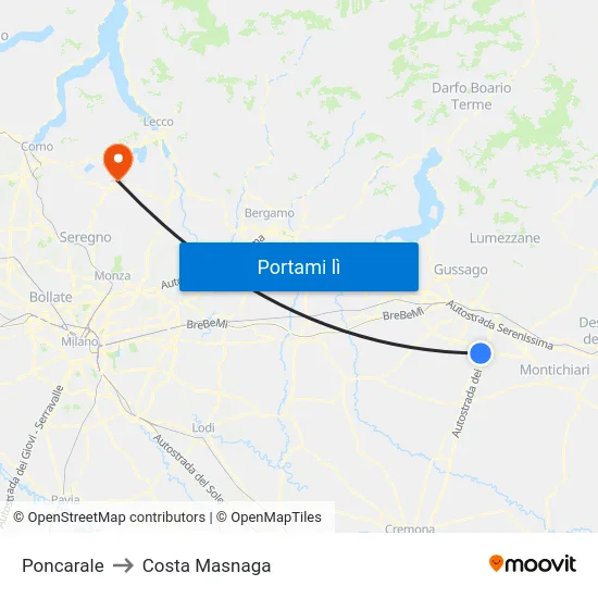Poncarale to Costa Masnaga map